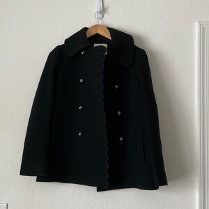 Kate Spade Black scalloped pea coat XS